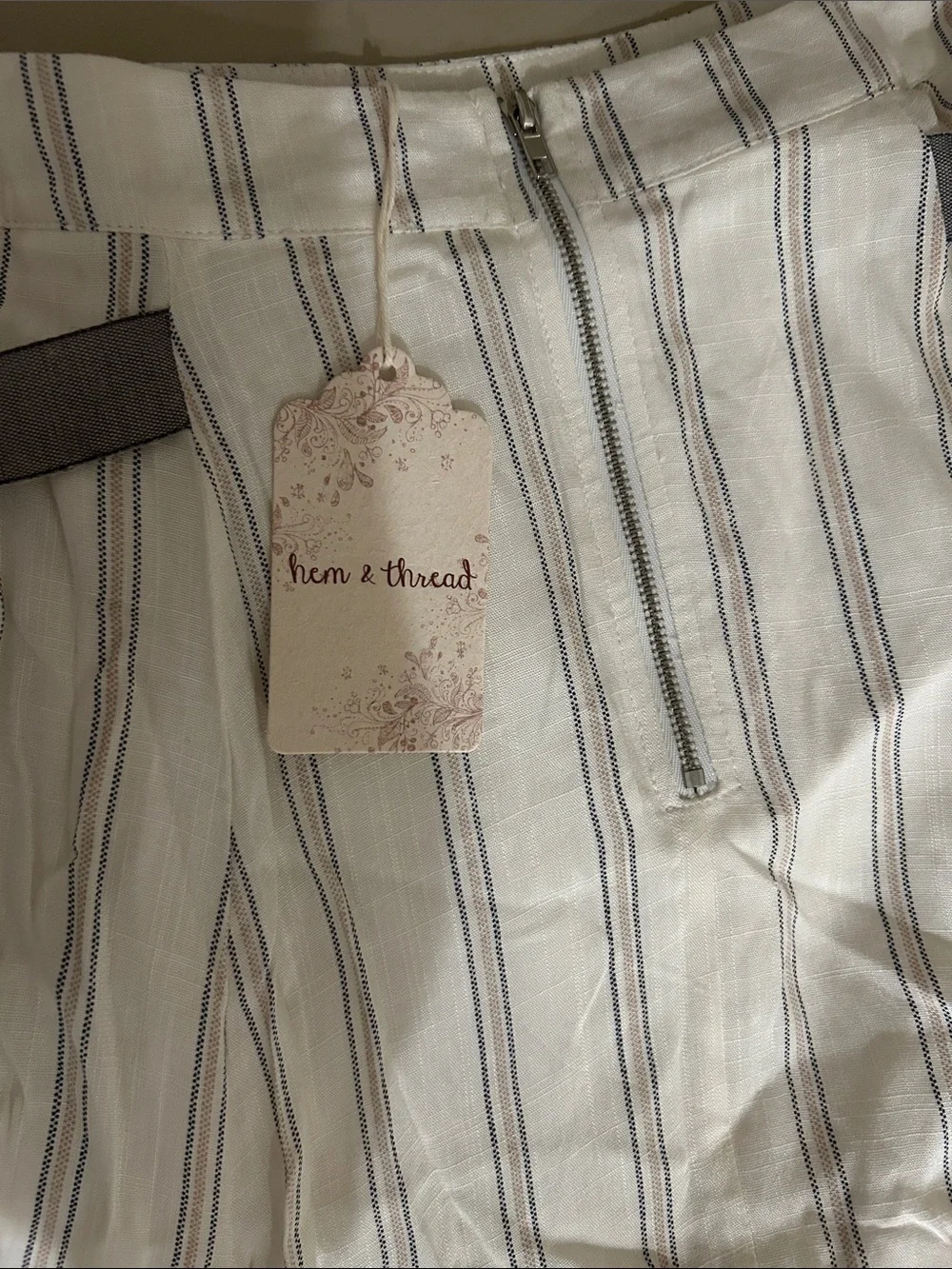 Hem & Thread White Striped women Casual skirt with Gray Ties